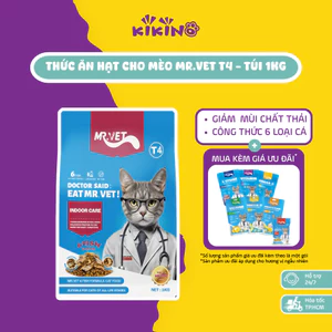 Hạt Cho Mèo Mr.Vet T4 Túi 1Kg - Công Thức 6 Loại Cá, Topping Thịt Sấy, Giảm Mùi Chất Thải