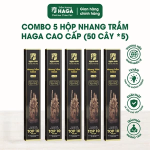 [TẶNG 1 NHANG] 5 hộp Nhang trầm hương tự nhiên HAGA Cao Cấp, ít khói, thơm trầm thờ cúng, an toàn, 50 câyX5/ 30cm
