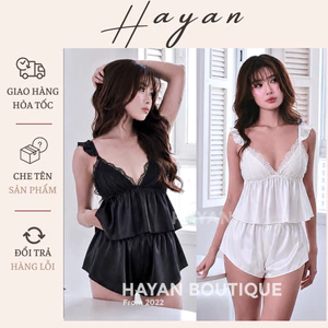 HT127 Bộ ngủ sexy 2s cánh tiên xẻ v1 kèm ĐỆM LÓT,đồ ngủ lụa croptop hách dáng quyến rũ HT127
