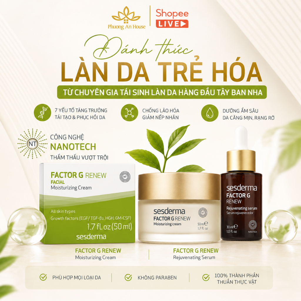 Bộ đôi trẻ hóa da Sesderma Factor G Renew Rejuvenating - Phương An House