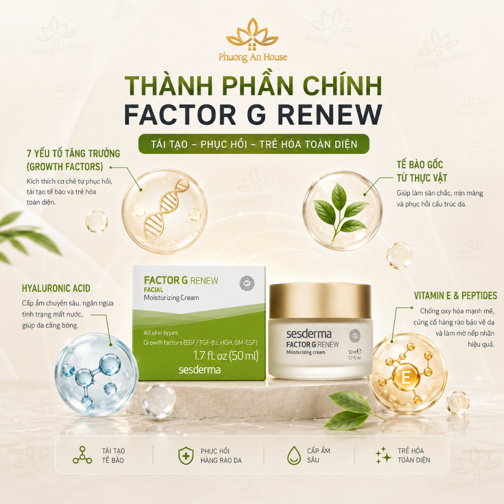 Bộ đôi trẻ hóa da Sesderma Factor G Renew Rejuvenating - Phương An House