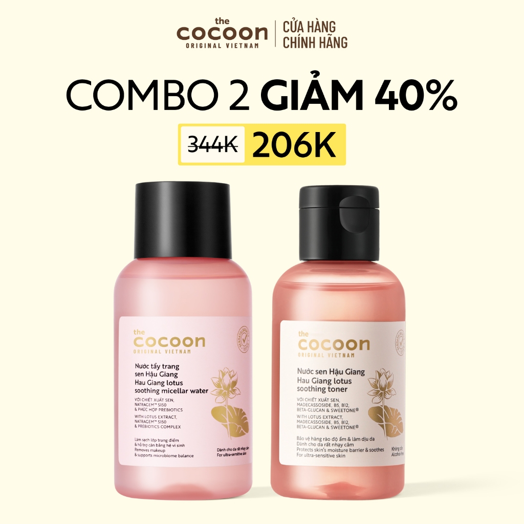 Combo Nước tẩy trang sen Hậu Giang 140ml + Nước sen Hậu Giang (toner) Cocoon 140ml