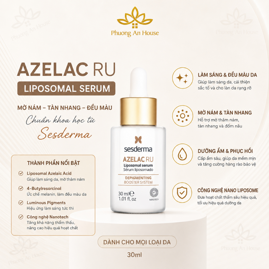 Bộ sản phẩm dưỡng trắng da Sesderma Azelac Ru - Phương An House