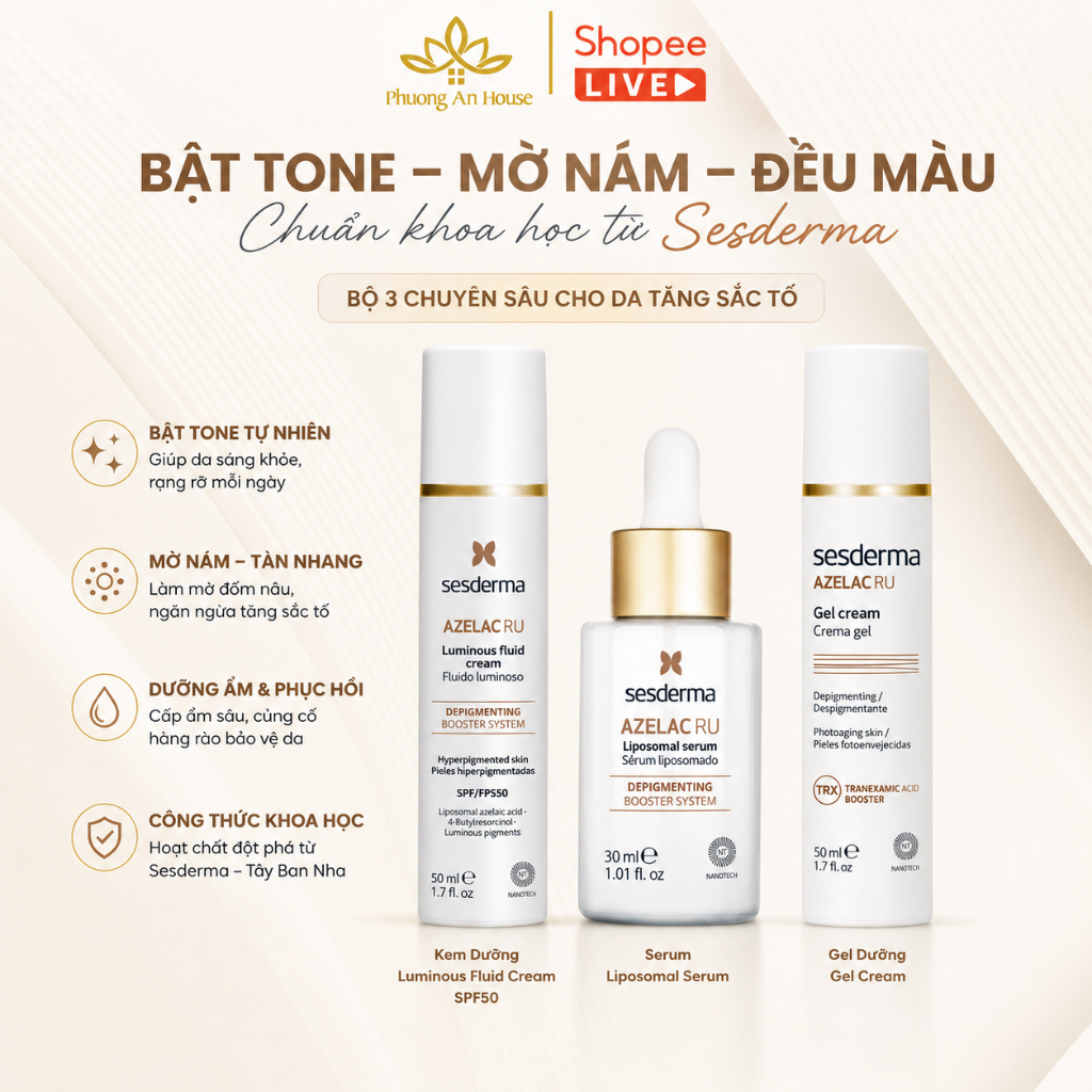 Bộ sản phẩm dưỡng trắng da Sesderma Azelac Ru - Phương An House