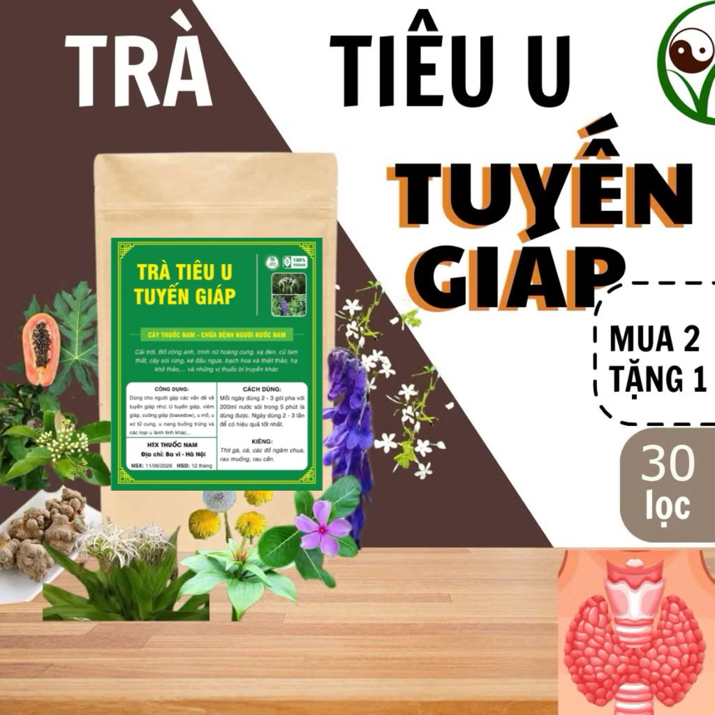TRÀ TIÊU U Tuyến giáp - u hạch, u nang, u lành tính, trà dễ sử dụng (tặng 10tép lọc)