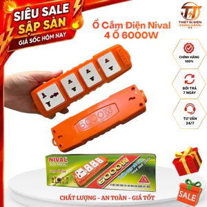 Ổ cắm điện, ổ cắm đa năng Nival 4 ổ 6000W chịu tải cao chống cháy gia dụng