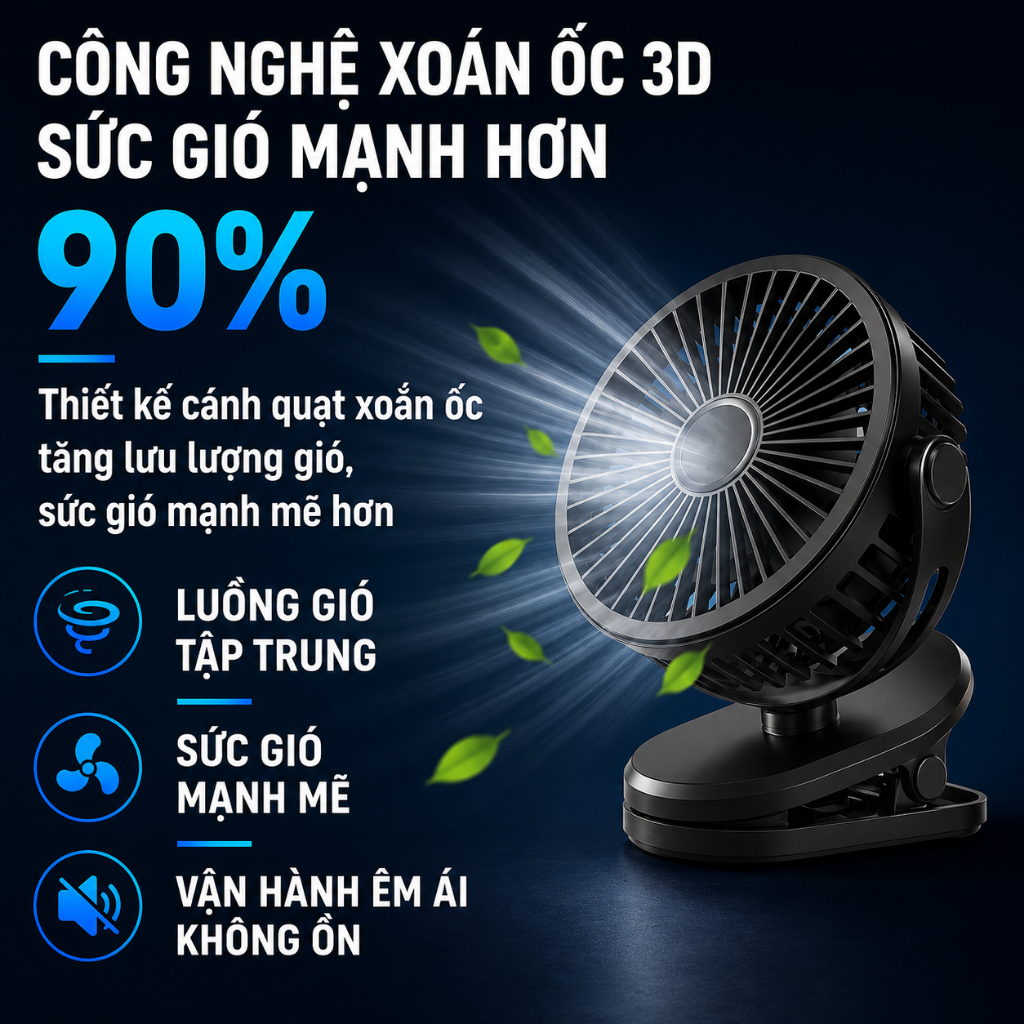 Quạt mini kẹp treo đa năng 3 trong 1|Xoay 720°|4 cấp gió|pin lithium dung lượng lớn|sạc Type-C|<25dB|Bảo hành 6 tháng