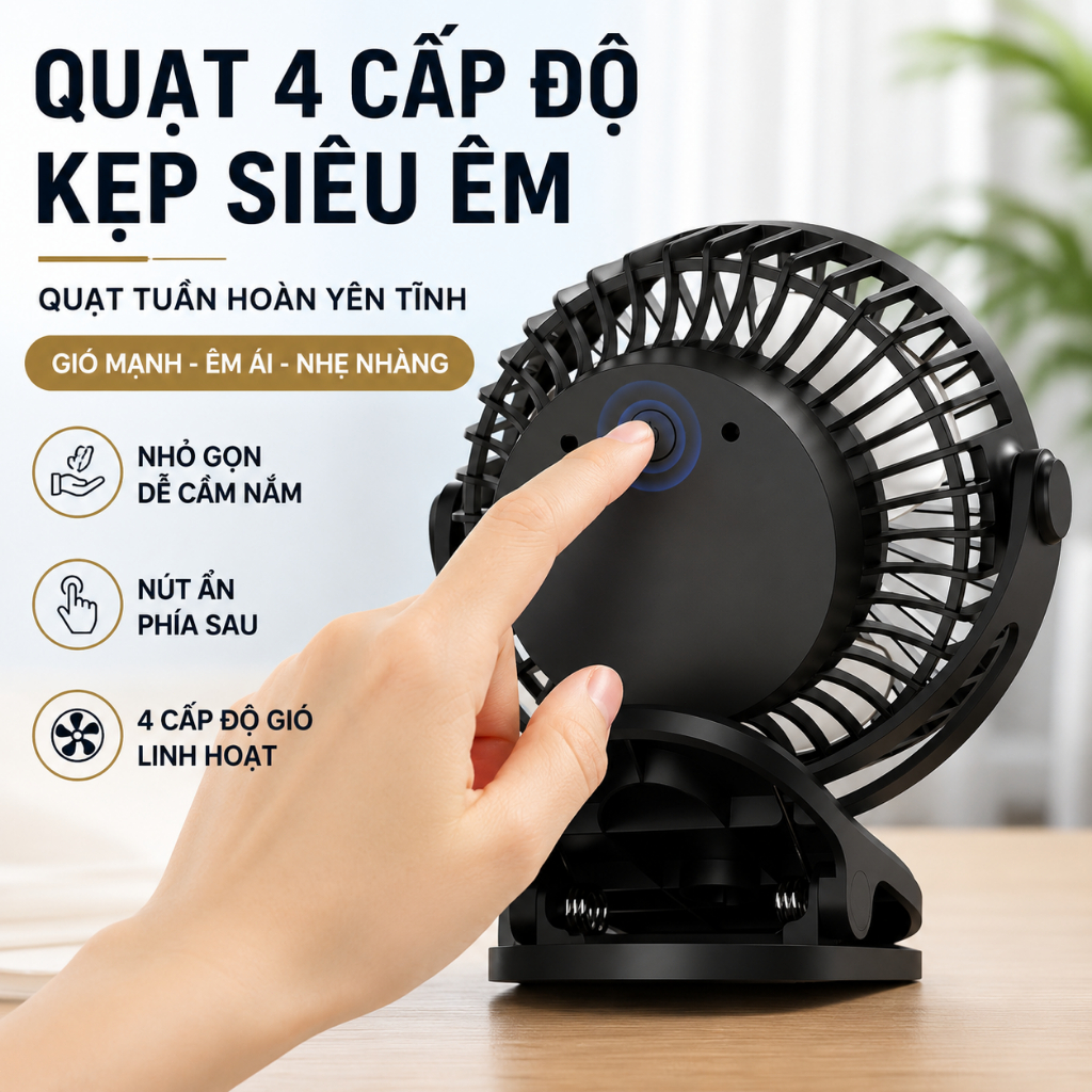 Quạt mini kẹp treo đa năng 3 trong 1|Xoay 720°|4 cấp gió|pin lithium dung lượng lớn|sạc Type-C|<25dB|Bảo hành 6 tháng