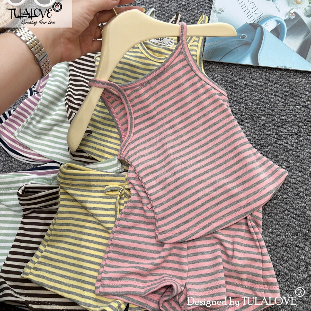 Đồ Bé Gái Áo 2 Dây Và Quần Đùi Nơ Dễ Thương Vải Zip Kẻ Thời Trang Trẻ Em Mặc Đi Chơi Đi Biển