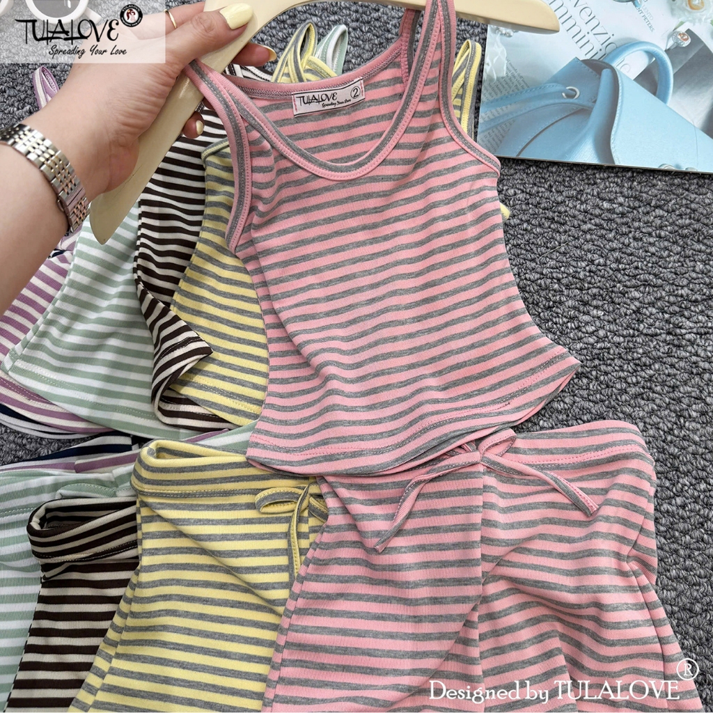 Đồ Bé Gái Áo 2 Dây Và Quần Đùi Nơ Dễ Thương Vải Zip Kẻ Thời Trang Trẻ Em Mặc Đi Chơi Đi Biển