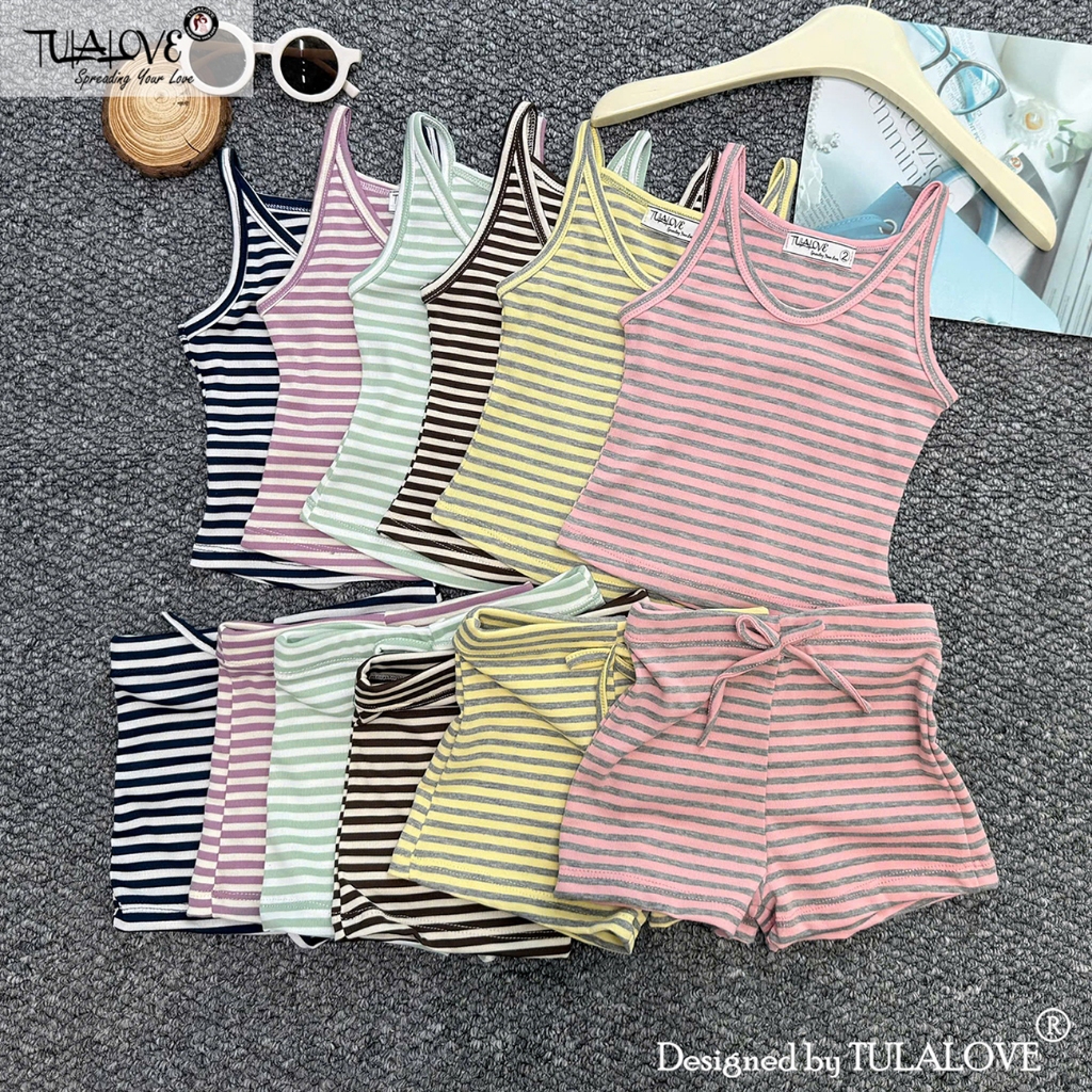Đồ Bé Gái Áo 2 Dây Và Quần Đùi Nơ Dễ Thương Vải Zip Kẻ Thời Trang Trẻ Em Mặc Đi Chơi Đi Biển