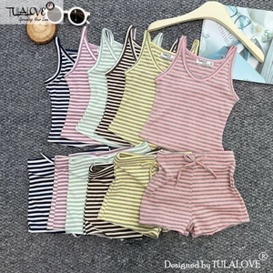 Đồ Bé Gái Áo 2 Dây Và Quần Đùi Nơ Dễ Thương Vải Zip Kẻ Thời Trang Trẻ Em Mặc Đi Chơi Đi Biển