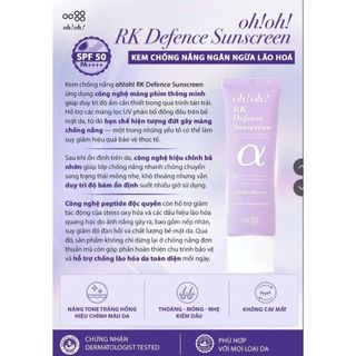 Kem Chống Nắng Ngăn Lão Hóa & Bảo Vệ Da Toàn Diện oh!oh! RK Defense Sunscreen