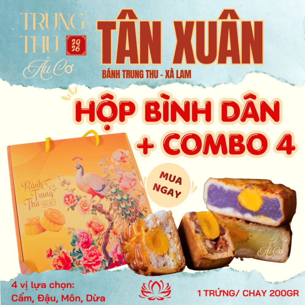 Hộp Bình Dân kèm 4 bánh trung thu Tân Xuân loại 200g 1trứng