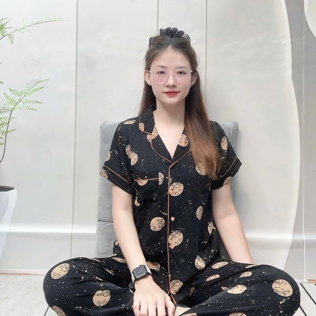 Đồ Bộ Pyjama Viền Lé Tay Ngắn Quần Dài Lụa Mango Size từ 48 đến 78kg
