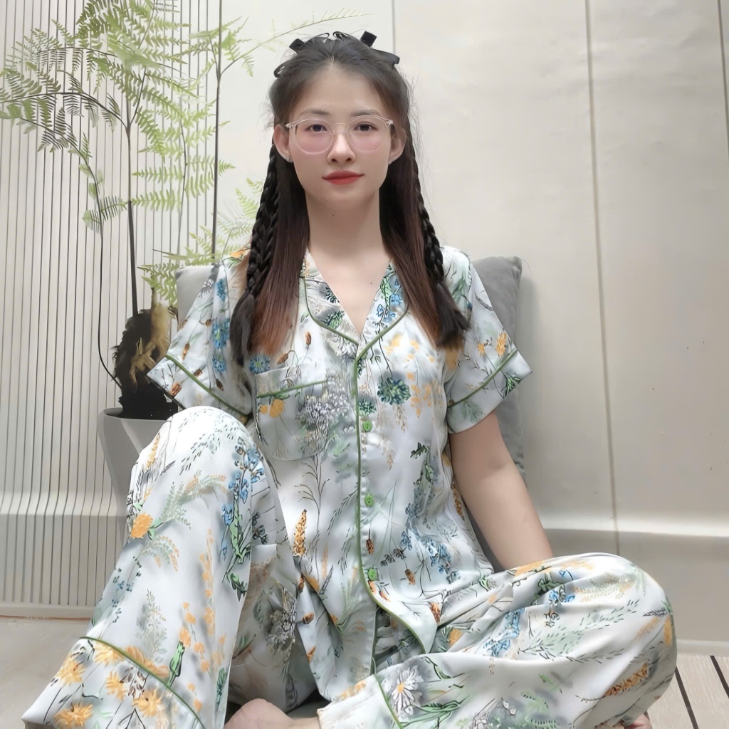 Đồ Bộ Pyjama Viền Lé Tay Ngắn Quần Dài Lụa Mango Size từ 48 đến 78kg