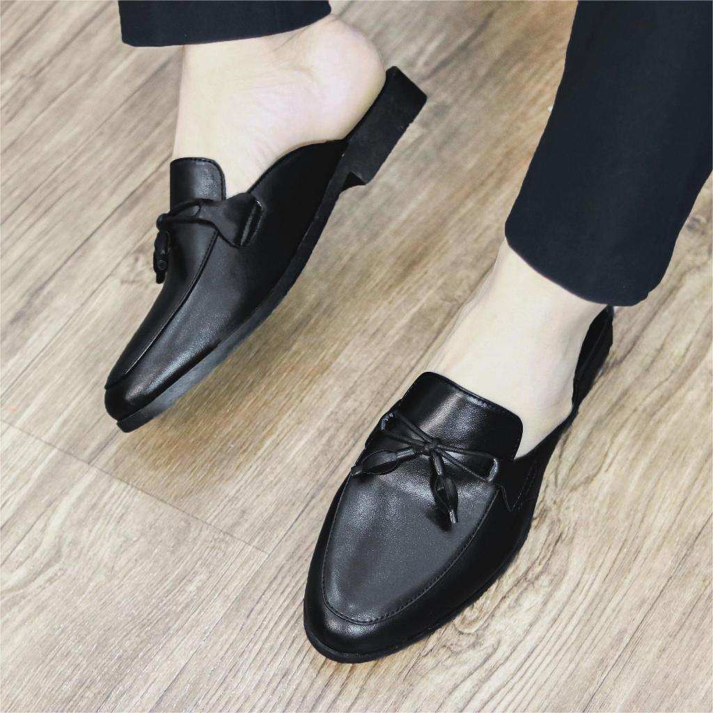 Giày sục nam công sở cao cấp DAVINCIA, Giày lười hè công sở thoáng khí thiết kế trơn gắn nơ chuông trang trí G43