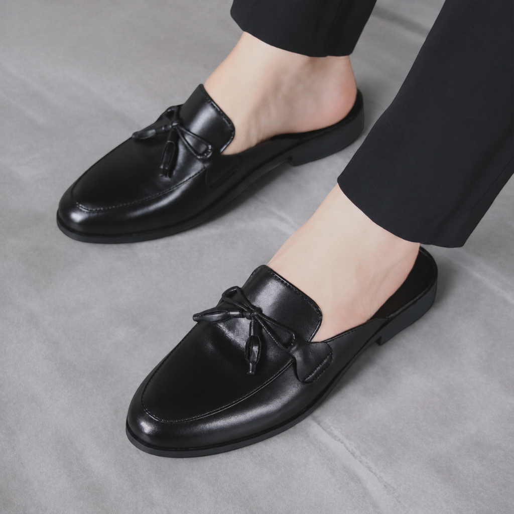 Giày sục nam công sở cao cấp DAVINCIA, Giày lười hè công sở thoáng khí thiết kế trơn gắn nơ chuông trang trí G43