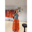 Set áo ba lỗ khoá có mũ quần suông cam