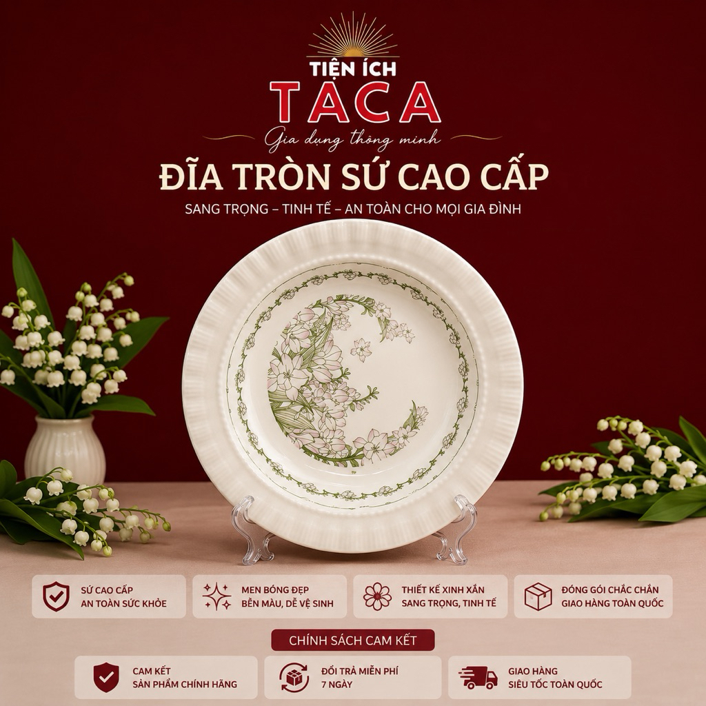 (Sứ Cao Cấp) Bộ Bát Đĩa Họa Tiết Hoa Linh Lan Mới Sứ Bát Đĩa Ăn Cơm Đẹp