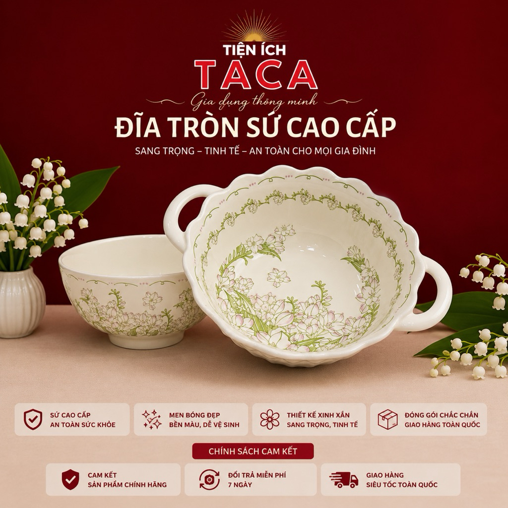 (Sứ Cao Cấp) Bộ Bát Đĩa Họa Tiết Hoa Linh Lan Mới Sứ Bát Đĩa Ăn Cơm Đẹp