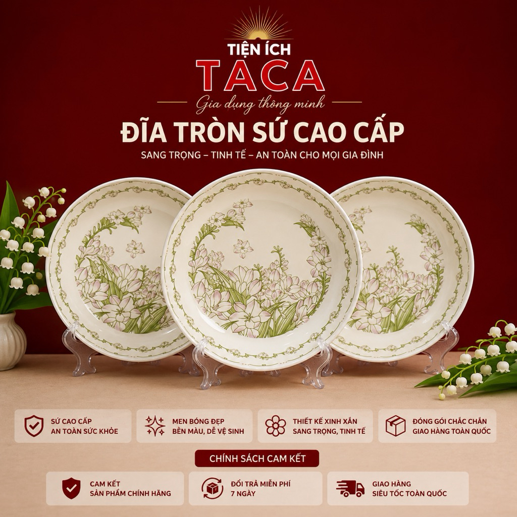 (Sứ Cao Cấp) Bộ Bát Đĩa Họa Tiết Hoa Linh Lan Mới Sứ Bát Đĩa Ăn Cơm Đẹp