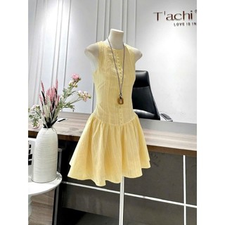 Đầm nữ vàng bơ cổ tròn chiết eo tôn dáng | váy babydoll tiểu thư Hàn Quốc đi biển cực xinh