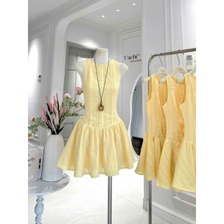 Đầm nữ vàng bơ cổ tròn chiết eo tôn dáng | váy babydoll tiểu thư Hàn Quốc đi biển cực xinh