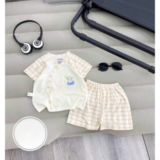 Bộ Sơ Sinh Cộc Tay Vạt Chéo Mềm Mịn, Không Gây Kích Ứng Cho Bé Thoáng Mát Màu Xinh Cho Bé 3-9 Kg - SS14