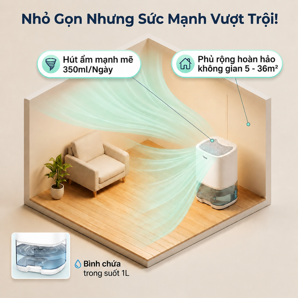 Tixx Máy hút ẩm 350ml/ngày thiết bị gia đình văn phòng tiết kiệm điện