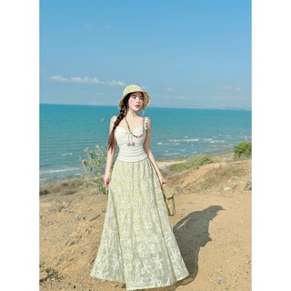 Đầm Maxi Hoa Nổi Vintage Nữ Cao Cấp | Váy Dài Đi Biển Boho Hàn Quốc 2 Dây Tôn Dáng Tiểu Thư Dịu Dàng