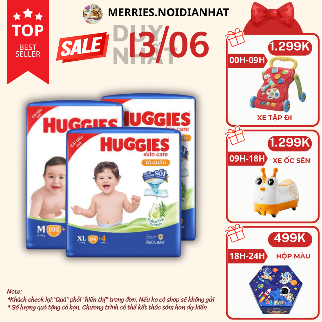 [SIÊU NHIỀU MIẾNG] Tã quần Huggies Tràm Trà Tự Nhiên SKINCARE Pants Mega Jumbo M106/L104/XL88/XXL80