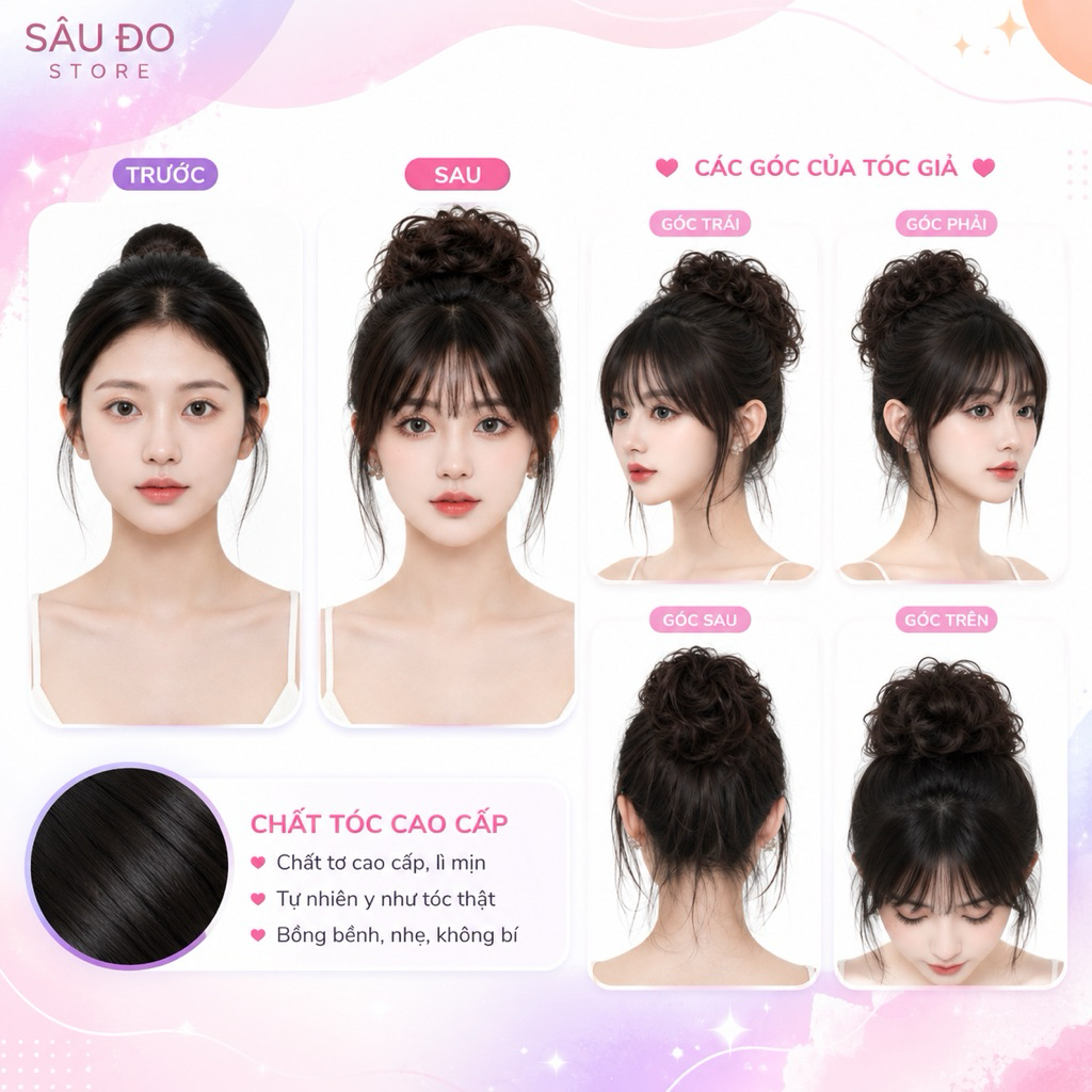 Búi Tóc Giả Xoăn Cao Cấp Cho Nữ – Búi Tóc Cột Xoăn Phồng Tự Nhiên, Tóc Giả Búi Dày Dặn Dễ Dùng Không Lộ, Đi Tiệc Đi Làm