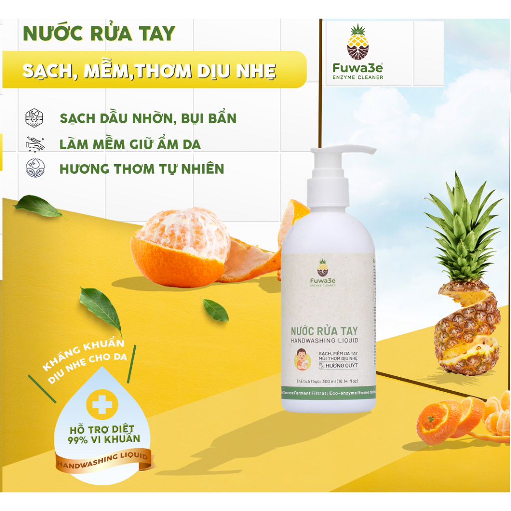 Nước rửa tay SIÊU MỀM KHÔNG DƯ LƯỢNG GIẢM MỤN LƯNG sinh học/hữu cơ từ dứa lên men Fuwa3e/ Làng ăn thô đủ size