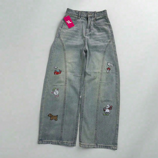 Quần Jeans Nữ Ống Suông Ống Bí - Dài 95cm - 105cm - Lưng cao,Thêu Hoạ Tiết Phong Cách Trẻ Trung