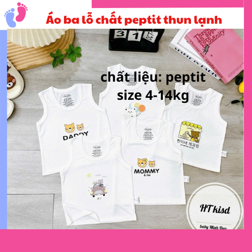 Áo BA LỖ sát nách NỀN TRẮNG KEM họa tiết đáng yêu cho bé 4-14kg