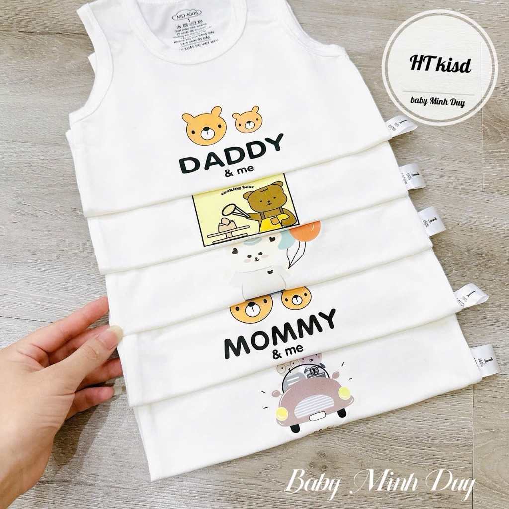 Áo BA LỖ sát nách NỀN TRẮNG KEM họa tiết đáng yêu cho bé 4-14kg