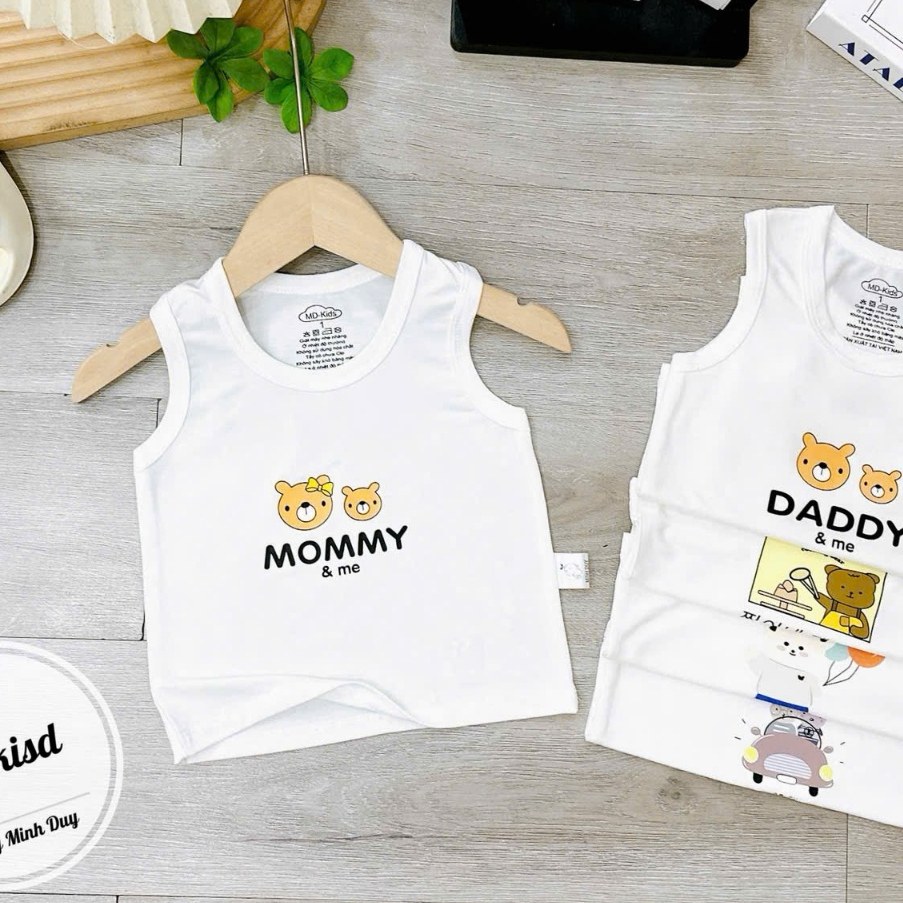 Áo BA LỖ sát nách NỀN TRẮNG KEM họa tiết đáng yêu cho bé 4-14kg