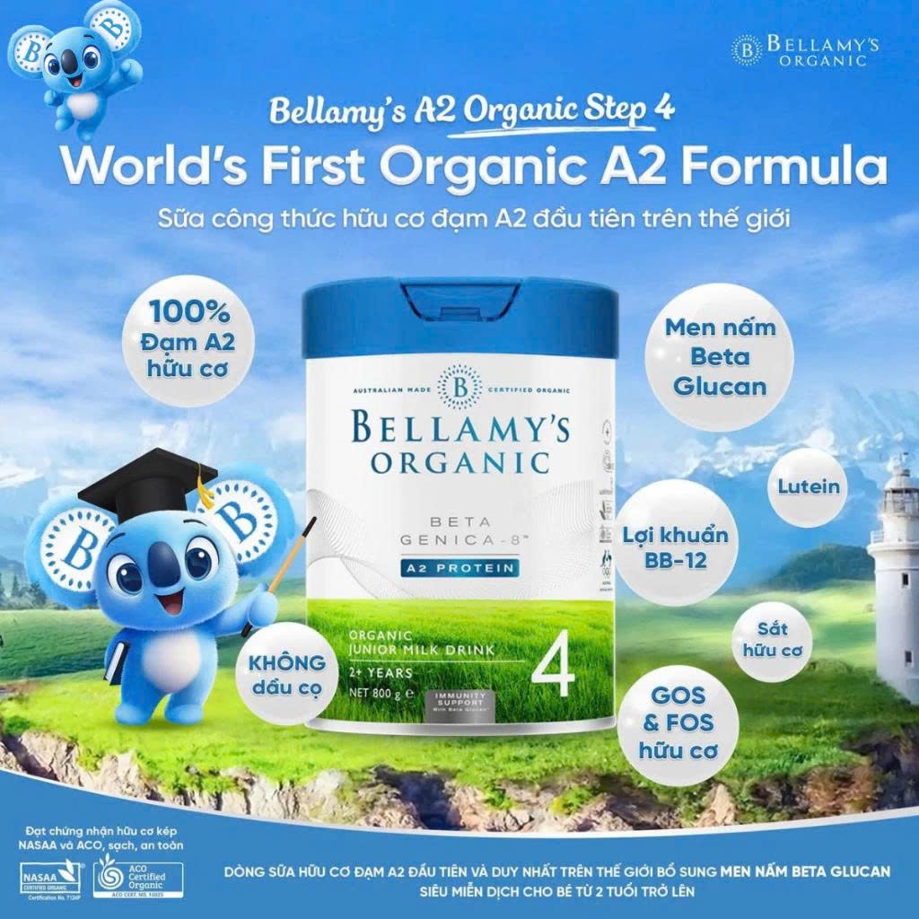 Sữa Bellamy A2 Hữu Cơ Đủ Số - Sữa Mát - Cho Bé 0–3 Tuổi – Hỗ Trợ Hệ Tiêu Hóa, Phát Triển Toàn Diện