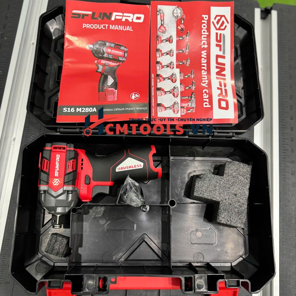 Máy Bắn Bu Lông Sfunpro S16 M280A Lực Siết 280Nm  TẶNG đầu khẩu chuyển vít máy mở bulong xe máy, oto