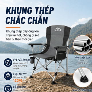 Ghế câu cá gấp gọn có tựa lưng du lịch cắm trại dã ngoại nhẹ chịu lực bền khung thép túi đựng tiện lợi cao cấp