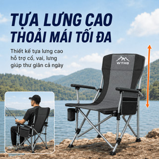 Ghế câu cá gấp gọn có tựa lưng du lịch cắm trại dã ngoại nhẹ chịu lực bền khung thép túi đựng tiện lợi cao cấp