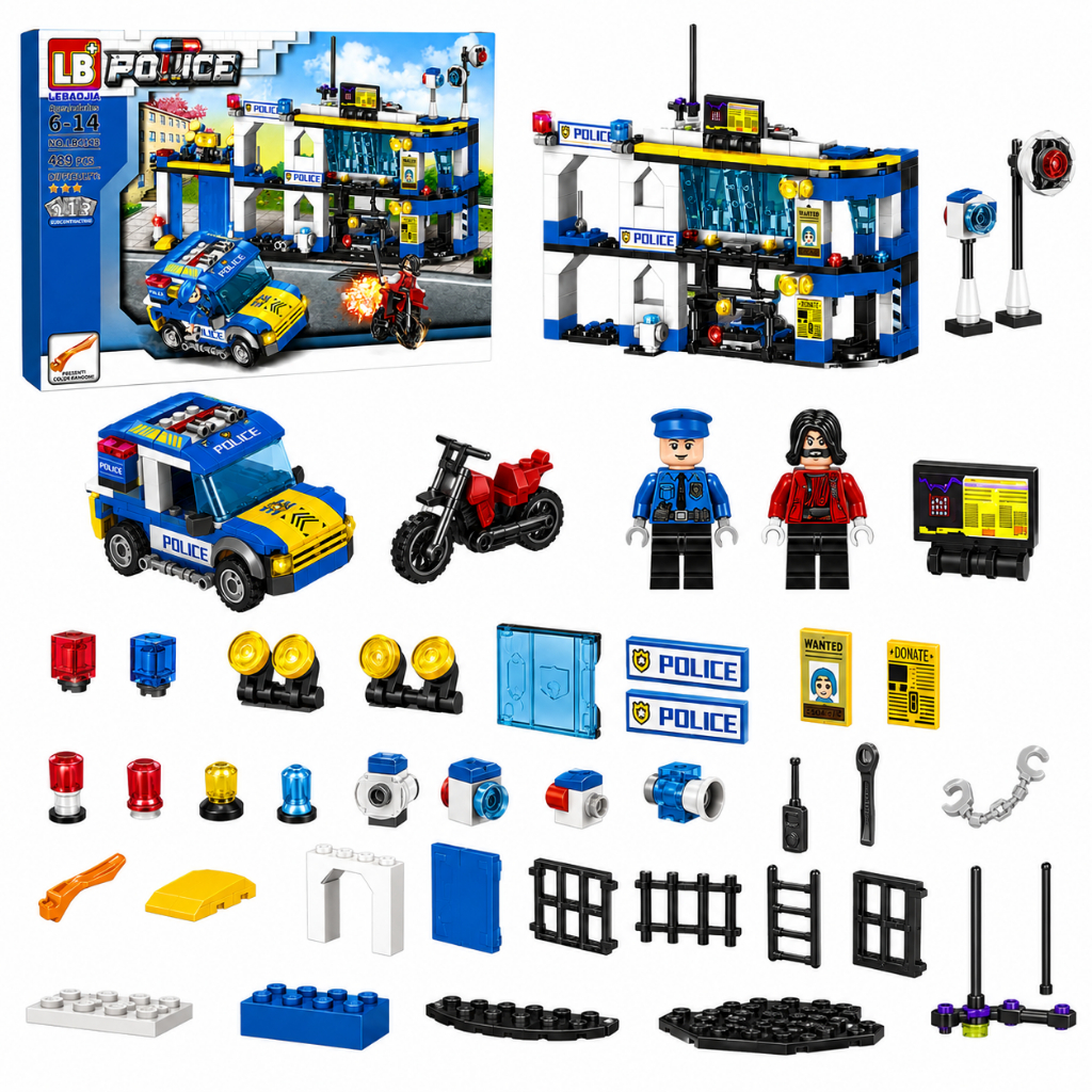 Bộ Lắp Ráp Đồn Cảnh Sát 489 Chi Tiết, Đồ Chơi Xếp Hình Police Cho Bé 6+, Đồ Chơi STEM