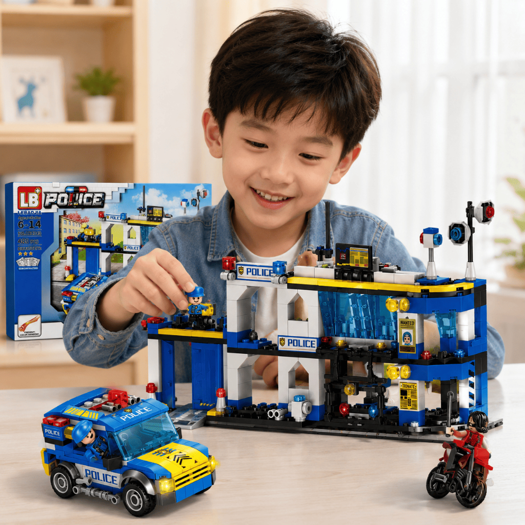 Bộ Lắp Ráp Đồn Cảnh Sát 489 Chi Tiết, Đồ Chơi Xếp Hình Police Cho Bé 6+, Đồ Chơi STEM