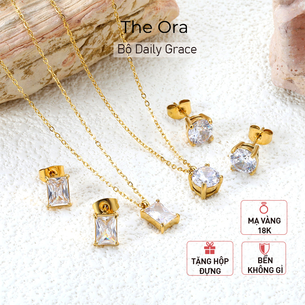Bộ trang sức dây chuyền hoa tai Daily Grace mặt đá CZ - Ora AS011