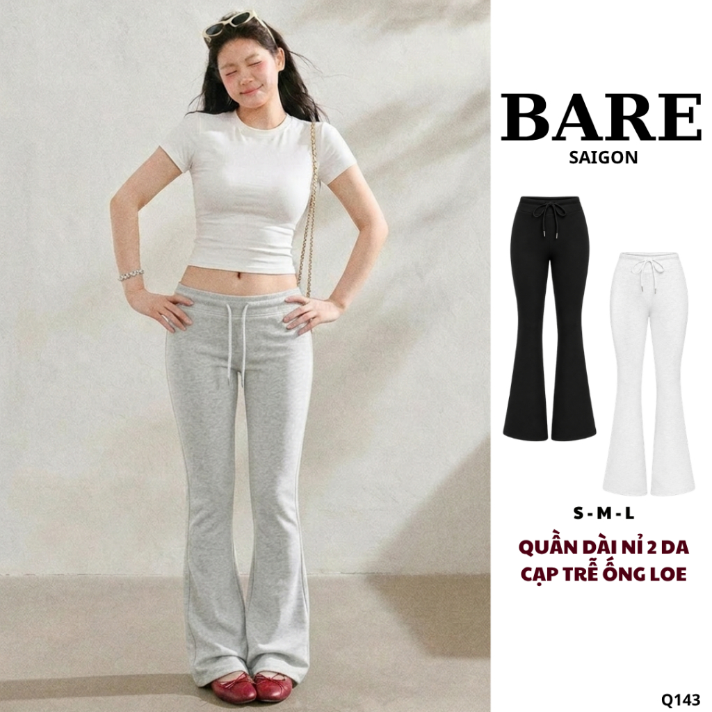 BARE_Quần Dài Ống Loe Nữ Cạp Thấp, Quần Ống Loe Legging Hack Dáng Dày Dặn Không Xù Lông_Q143