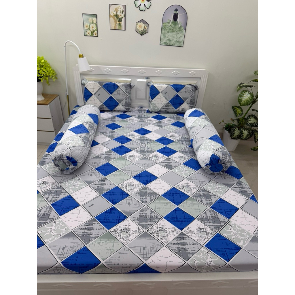 ga thun lạnh có 2 áo gối ôm khóa kéo HÌNH THOI XANH
