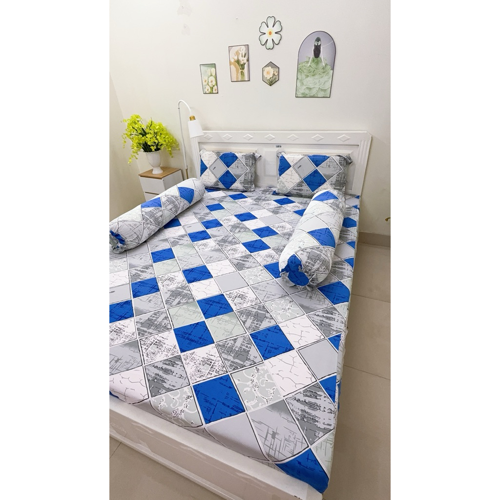 ga thun lạnh có 2 áo gối ôm khóa kéo HÌNH THOI XANH