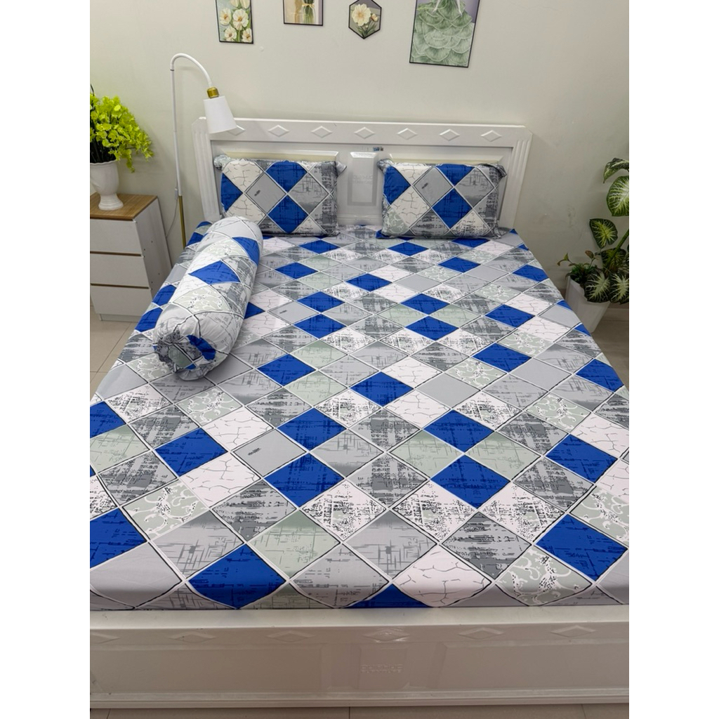 ga thun lạnh có 2 áo gối ôm khóa kéo HÌNH THOI XANH