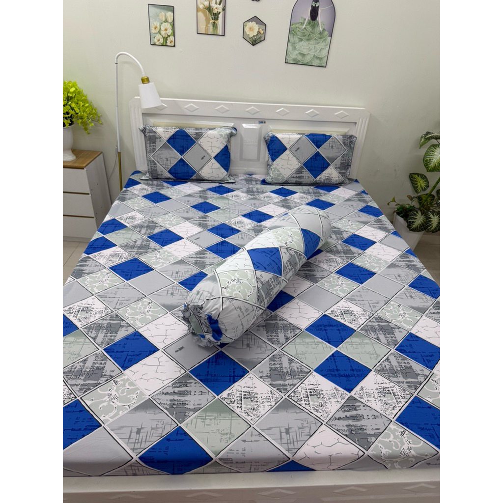 ga thun lạnh có 2 áo gối ôm khóa kéo HÌNH THOI XANH